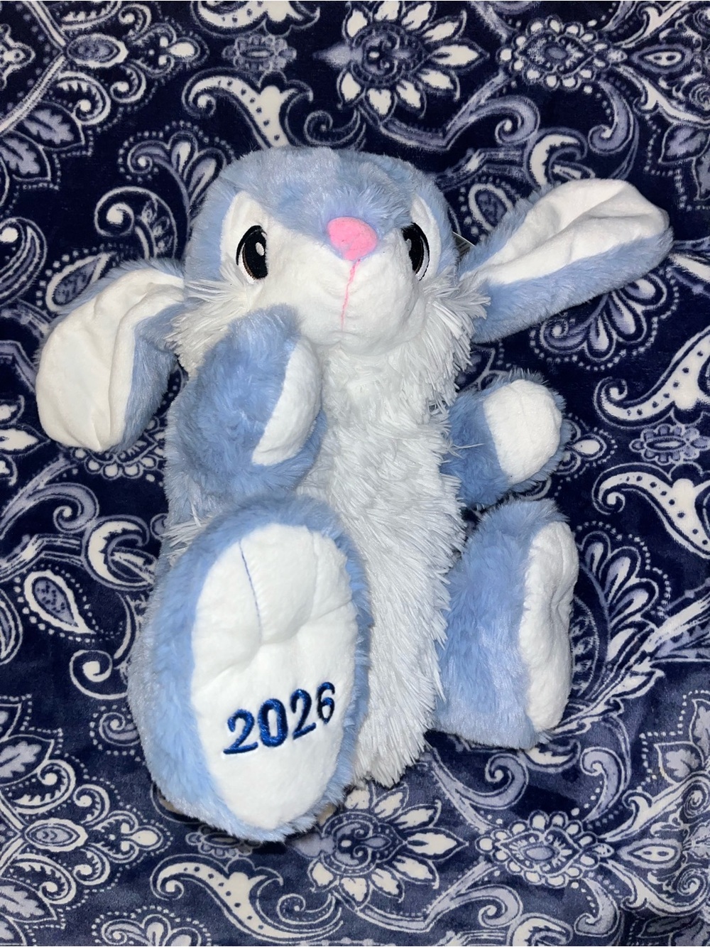 Blue and White Plush Bunny Stuffed Animal - 2026 Embroidered